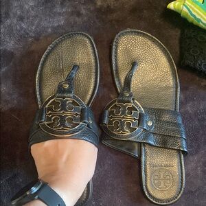 Tory Burch Black Leather Slide Sandals